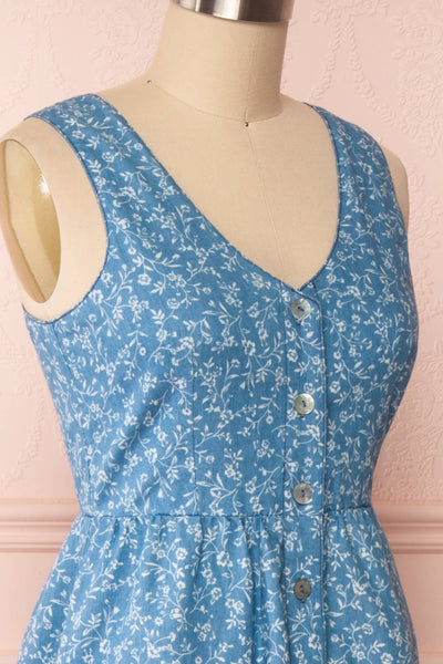 Sihem Blue Patterned Midi Dress w/ Pockets | Boutique 1861 side close up