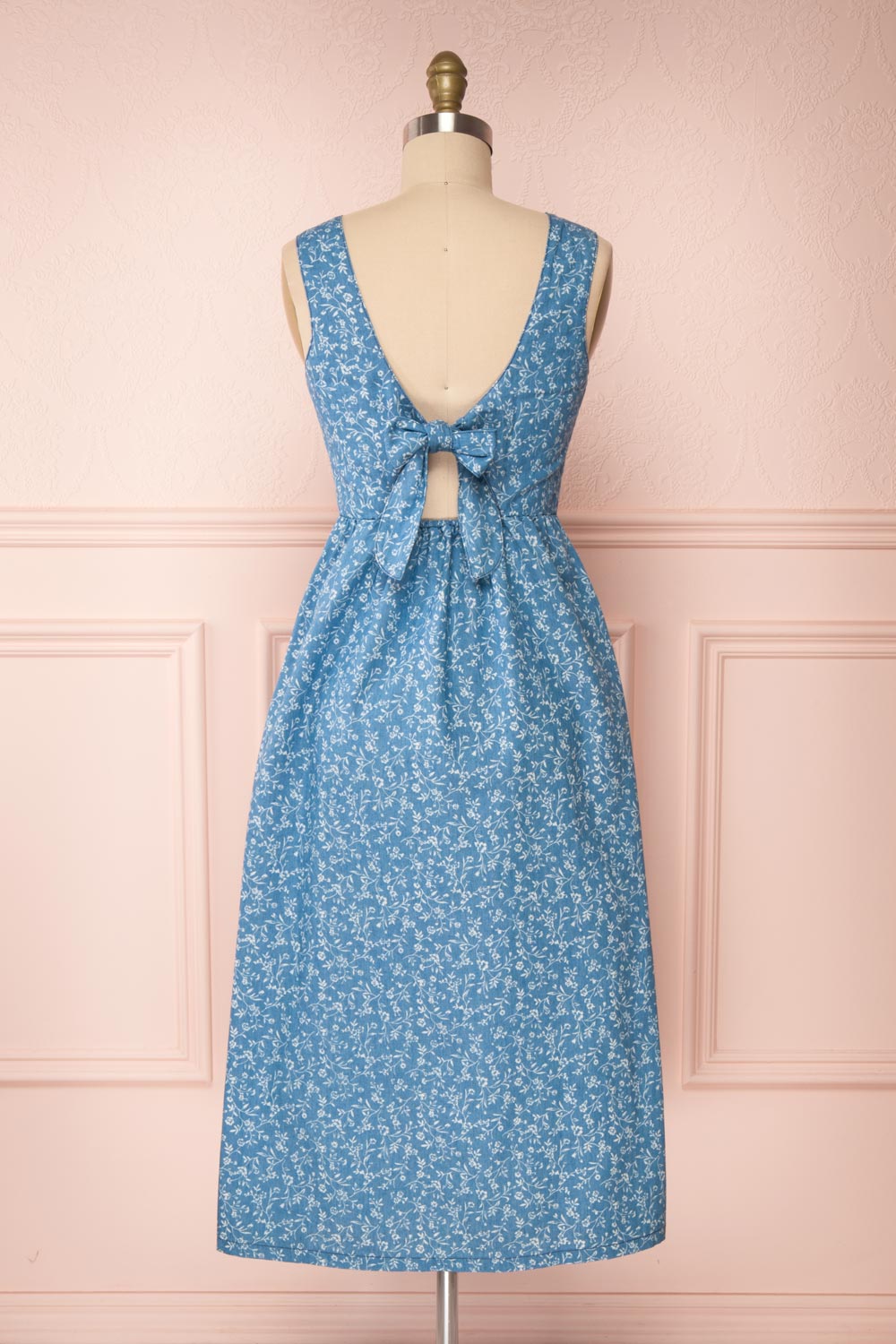 Sihem Blue Patterned Midi Dress w/ Pockets | Boutique 1861 back view