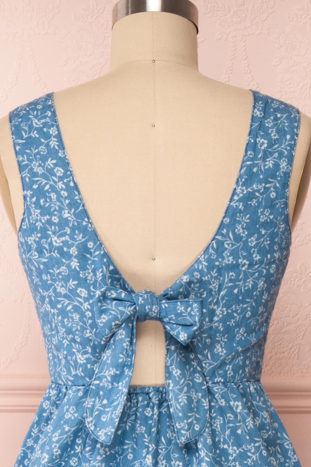 Sihem Blue Patterned Midi Dress w/ Pockets | Boutique 1861 bacl close up