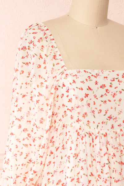Silaca White Floral Chiffon Short Dress | Boutique 1861 side close-up