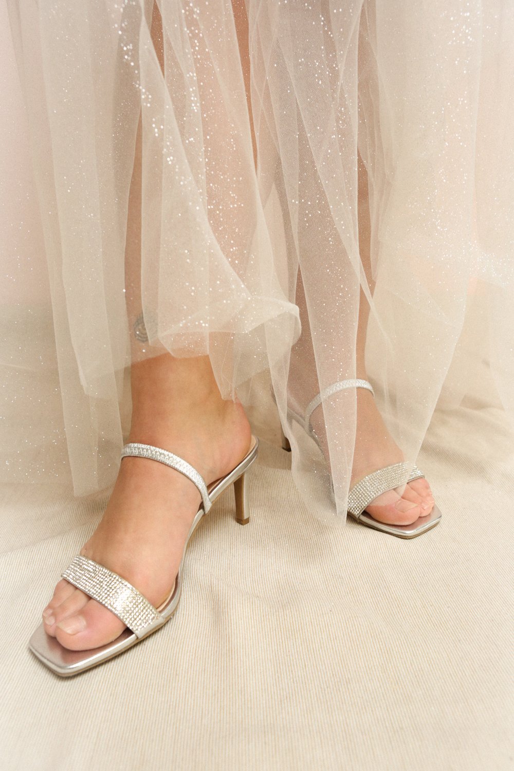 Simart Silver Slip-On Heeled Sandals | Talons | Boutique 1861 on model