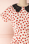 Simonette Ivory Red Heart Pattern Midi Dress | Boutique 1861 front close-up