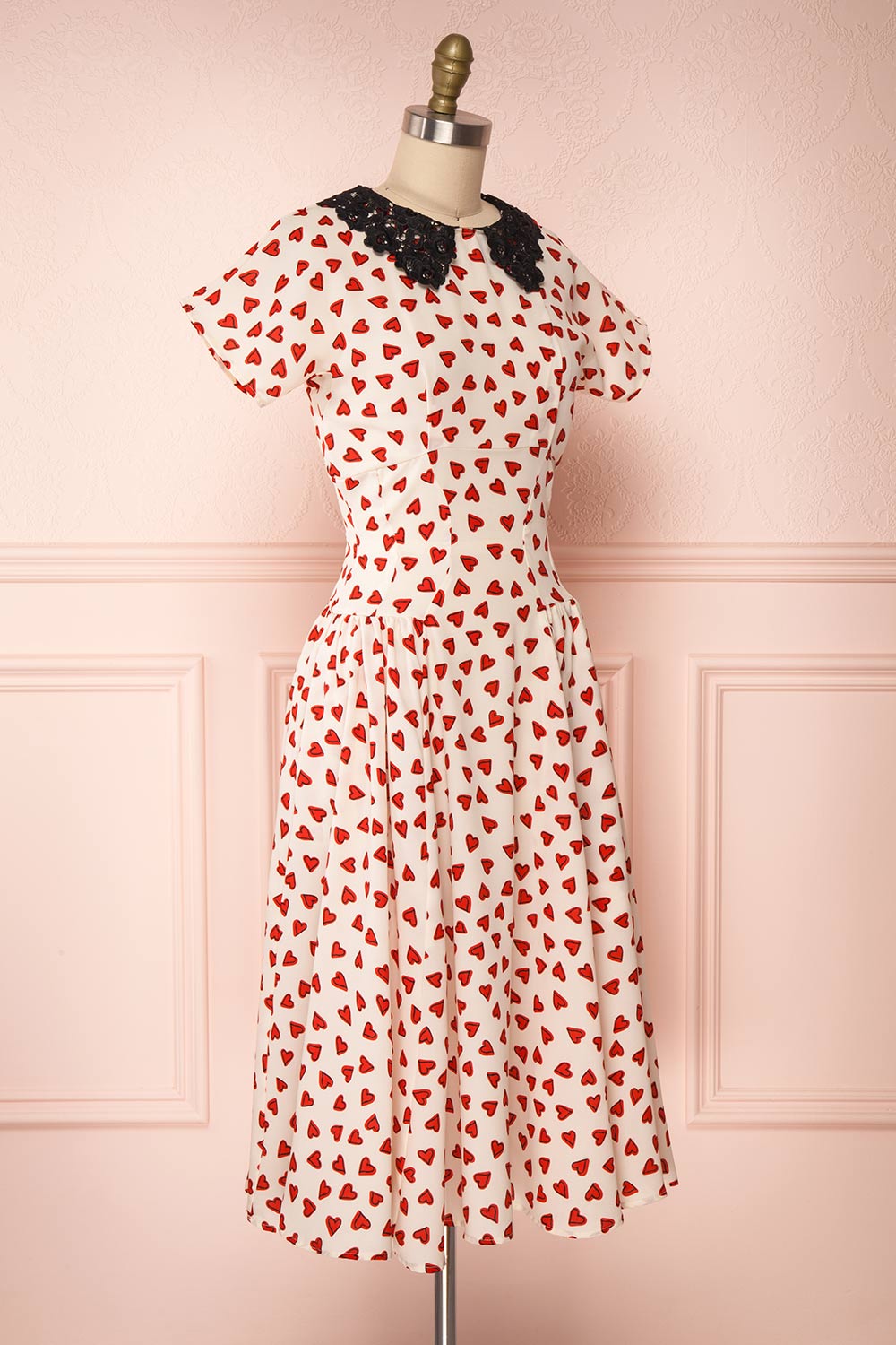 Simonette Ivory Red Heart Pattern Midi Dress | Boutique 1861 side view 