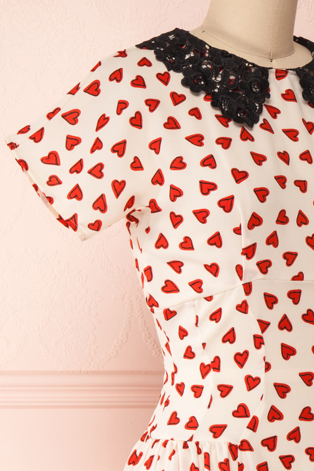 Simonette Ivory Red Heart Pattern Midi Dress | Boutique 1861 side close-up