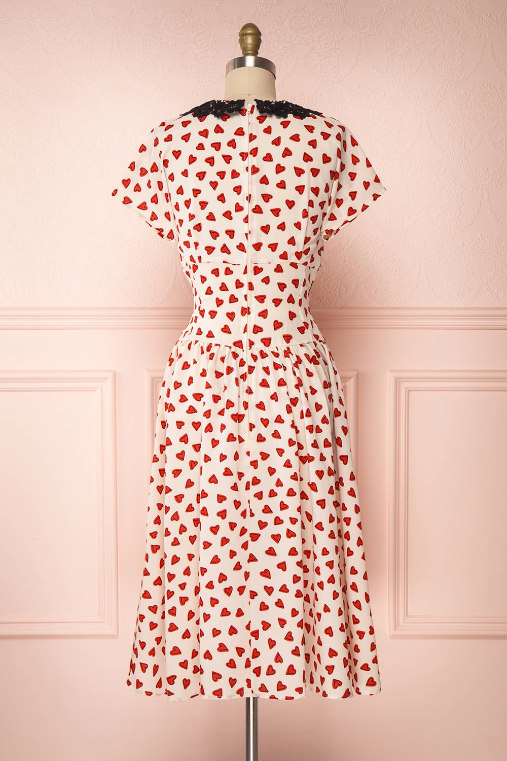 Simonette Ivory Red Heart Pattern Midi Dress | Boutique 1861 back view 