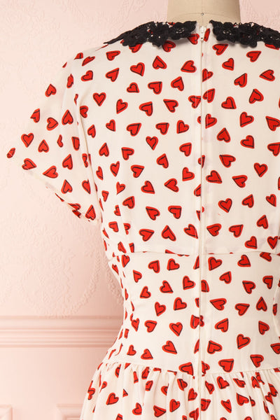 Simonette Ivory Red Heart Pattern Midi Dress | Boutique 1861 back close-up