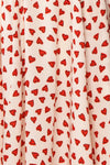 Simonette Ivory Red Heart Pattern Midi Dress | Boutique 1861 fabric detail