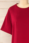 Sindi Burgundy Oversized Cotton T-Shirt | La petite garçonne front close-up
