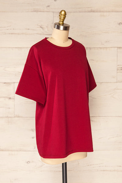 Sindi Burgundy Oversized Cotton T-Shirt | La petite garçonne side view