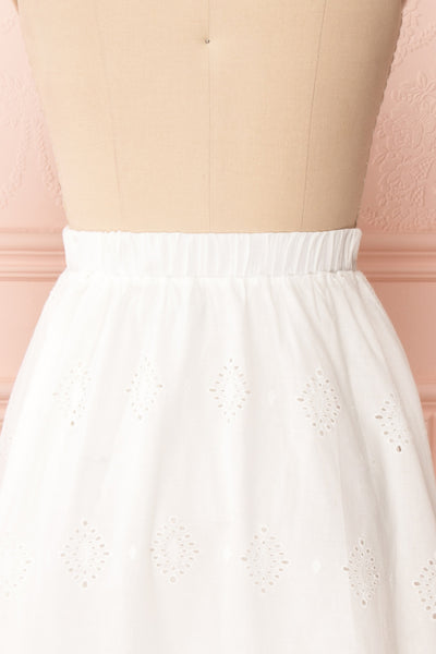 Sioban White High-Waisted Openwork Midi Skirt | Boutique 1861 back close up