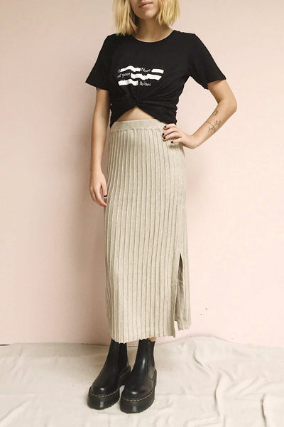 Aveiro Beige Knit Skirt | Jupe Beige | La Petite Garçonne on model