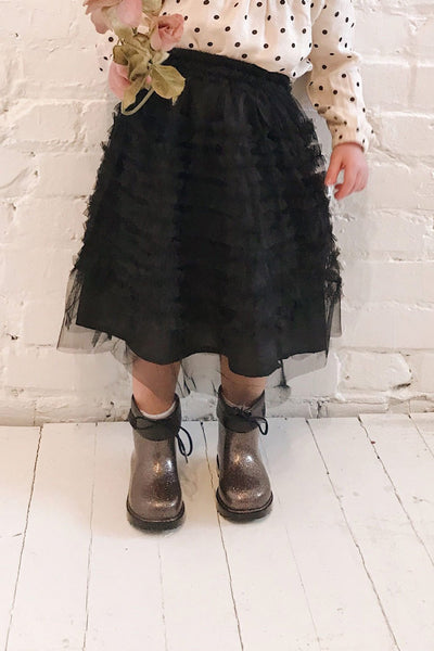 Lamiss Mini Black Ruffled Tulle Kid's Skirt | Boutique 1861 on model
