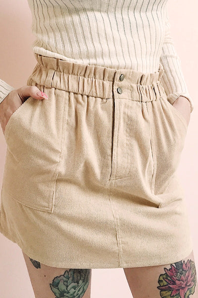 Loxley Beige Corduroy Mini Skirt photo close up | La Petite Garçonne