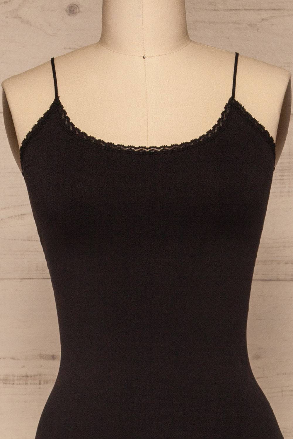 Skive Black Thin Strap Bodysuit | La petite garçonne front close-up