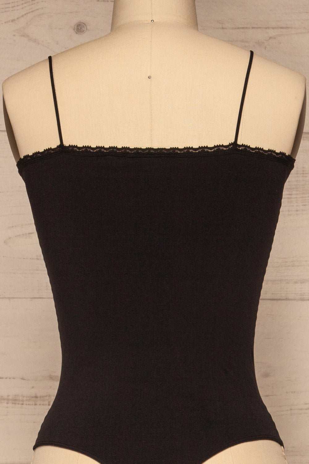 Skive Black Thin Strap Bodysuit | La petite garçonne  back close-up