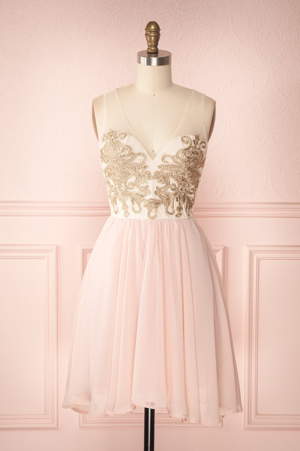 Slany Blush & Golden Embroidery A-Line Prom Dress | Boutique 1861