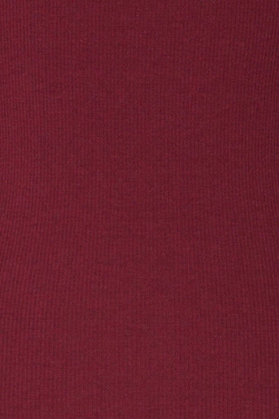 Sliema Burgundy Turtleneck Ribbed Knit Top | La Petite Garçonne fabric detail
