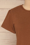 Sliven Basic Brown Round Collar T-Shirt | La petite garçonne  front close-up