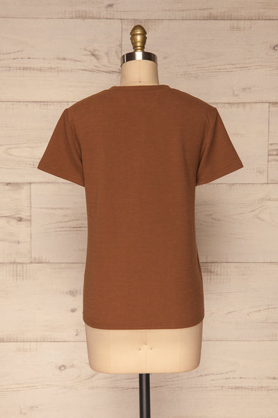 Sliven Basic Brown Round Collar T-Shirt | La petite garçonne  back view