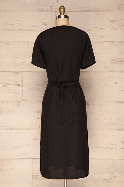 Smyrni Coal Black Linen Button-Up Flare Dress | La Petite Garçonne