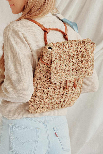 Sobiyet Ivory Knit Paper Backpack | Boutique 1861 on model