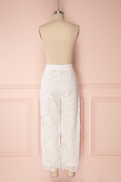 Sokaina White Crocheted Lace Cropped Trousers | Boudoir 1861