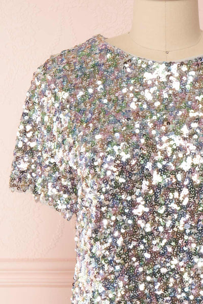 Solange Multicolour Short Sequin Dress | Boutique 1861 front close-up