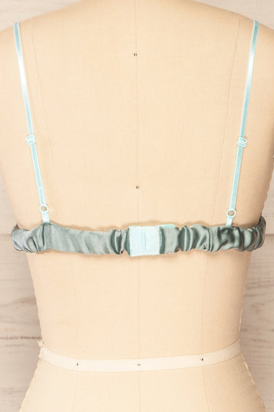 Solle Turquoise Satin Triangle Bralette | La petite garçonne back close up