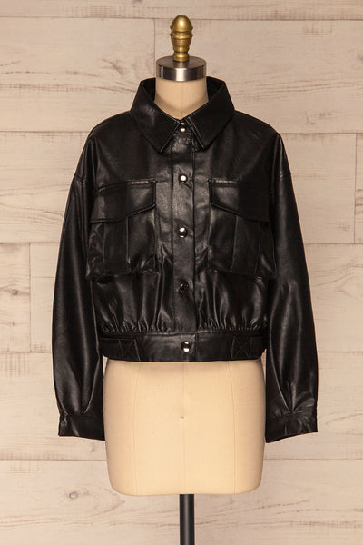 Sosnowiec Cropped Faux-Leather Jacket | La petite garçonne front view