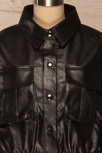 Sosnowiec Cropped Faux-Leather Jacket | La petite garçonne front close-up