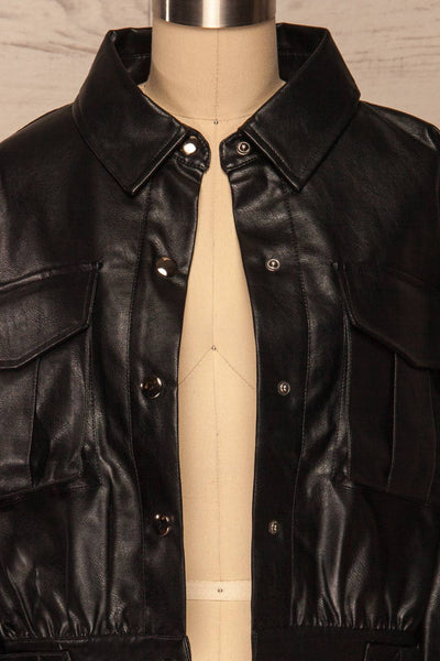 Sosnowiec Cropped Faux-Leather Jacket | La petite garçonne front close-up open