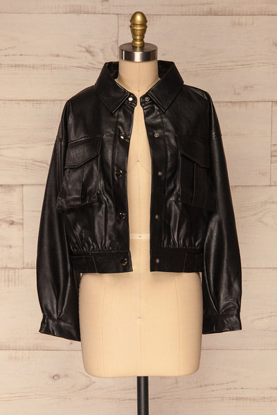 Sosnowiec Cropped Faux-Leather Jacket | La petite garçonne front view open