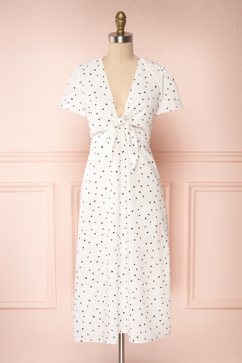 Speranza White Midi Dress w/ Heart Patterns | La petite garçonne front view