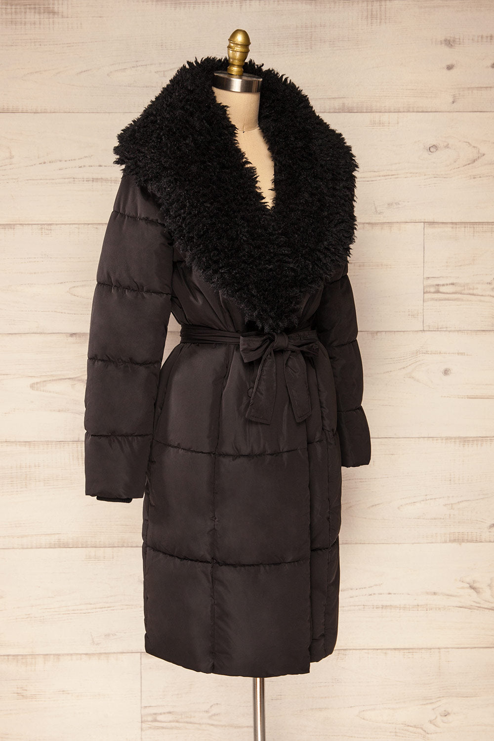 Spoleto Black Long Quilted Coat | La petite garçonne side view 