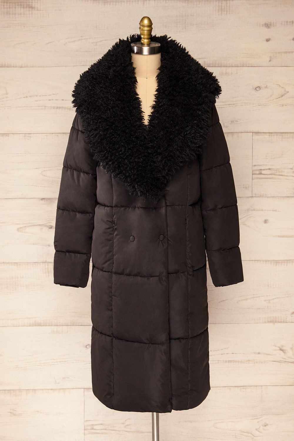 Spoleto Black Long Quilted Coat | La petite garçonne fur view 