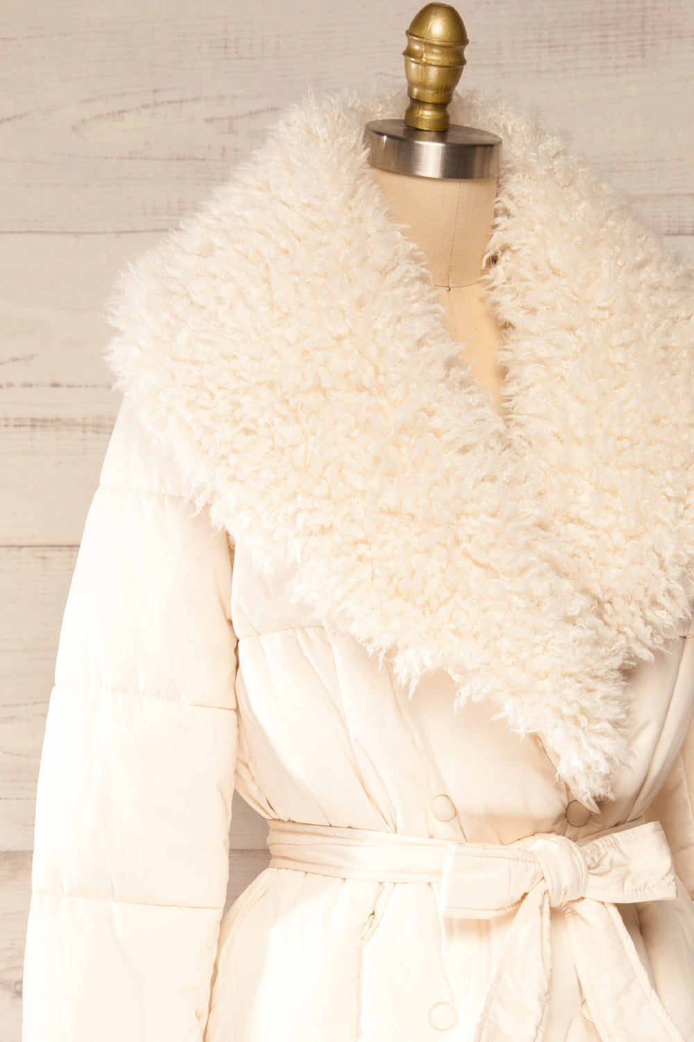 Spoleto Ivory Long Quilted Coat | La petite garçonne side close-up