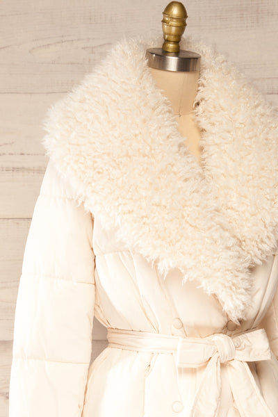 Spoleto Ivory Long Quilted Coat w/ Faux Fur