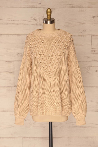 Staicele Beige Textured Knitted Sweater | La petite garçonne front view