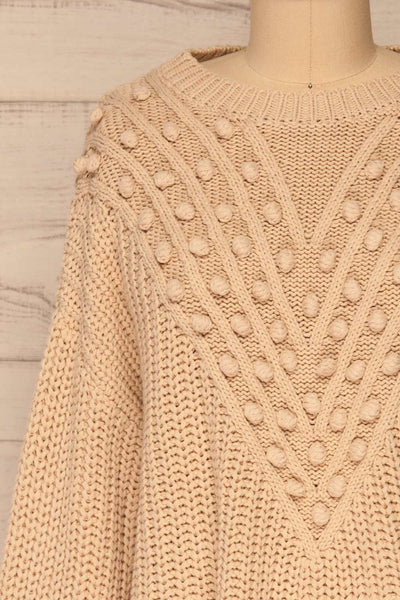 Staicele Beige Textured Knitted Sweater | La petite garçonne front close-up