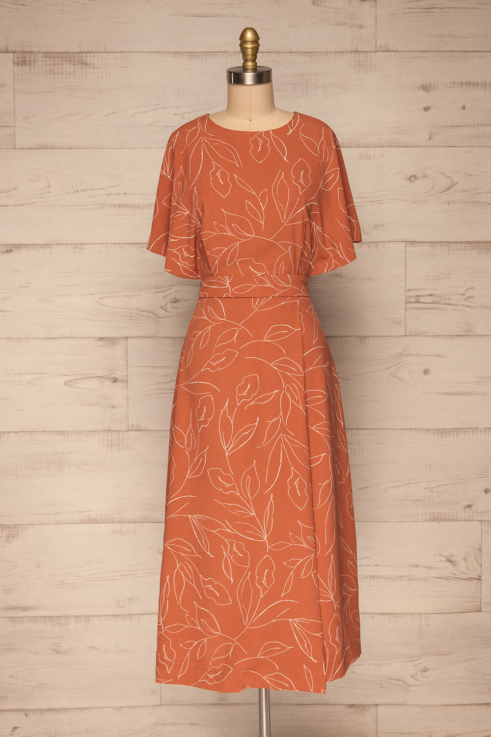 Stasya Rust Orange Faux Wrap Maxi Dress front view | La petite garçonne