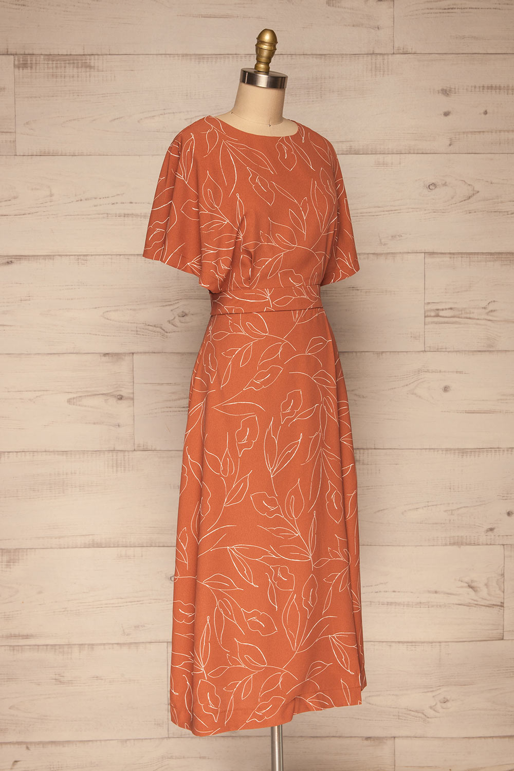 Stasya Rust Orange Faux Wrap Maxi Dress side view | La petite garçonne