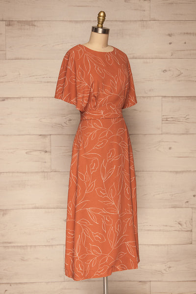 Stasya Rust Orange Faux Wrap Maxi Dress side view | La petite garçonne