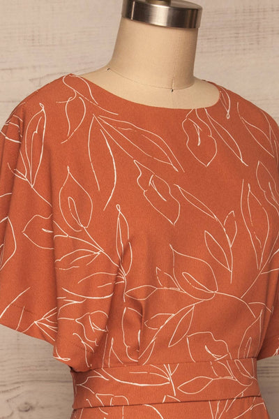 Stasya Rust Orange Faux Wrap Maxi Dress side close up | La petite garçonne
