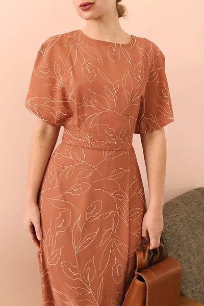 Stasya Rust Orange Faux Wrap Maxi Dress | La petite garçonne model close up
