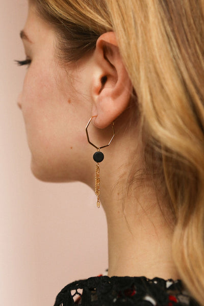 Stella Marie Black Hoop Earrings | La Petite Garçonne on model