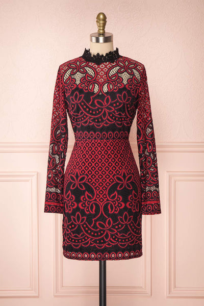 Stenia Red & Black Lace Fitted Dress | Boutique 1861 front view