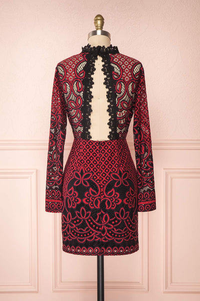 Stenia Red & Black Lace Fitted Dress | Boutique 1861 back view