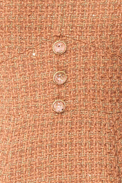 Stephim Salmon & Gold Tweed A-Line Midi Dress | Boutique 1861 fabric detail