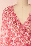 Steren Pink Floral Translucent Blouse w/ Frills | Boutique 1861 front close-up