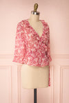 Steren Pink Floral Translucent Blouse w/ Frills | Boutique 1861 side view